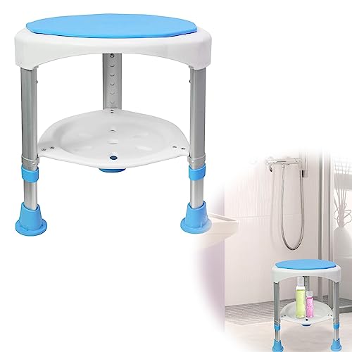 JOIEYOU Duschhocker 360°Drehbarer Duschstuhl Höhenverstellbar Badehocker Duschhilfe Anti-Rutsch Duschsitz Badewannensitz Badezimmerhocker aus Alu und Kunststoff(Typ B) von JOIEYOU