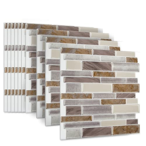 JOIEYOU Fliesenaufkleber, 10 Stück Klebefliesen aus PVC, Peel and Stick Tiles Wandfliesen Selbstklebend 30x30 cm für Küchen Bad - Braun Marmor von JOIEYOU