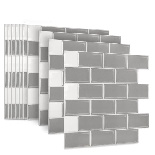 JOIEYOU Fliesenaufkleber, 10 Stück Klebefliesen aus PVC, Peel and Stick Tiles Wandfliesen Selbstklebend 30x30 cm für Küchen Bad - Grau Fliese von JOIEYOU