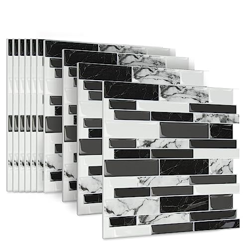 JOIEYOU Fliesenaufkleber, 10 Stück Klebefliesen aus PVC, Peel and Stick Tiles Wandfliesen Selbstklebend 30x30 cm für Küchen Bad - Schwarz Marmor von JOIEYOU