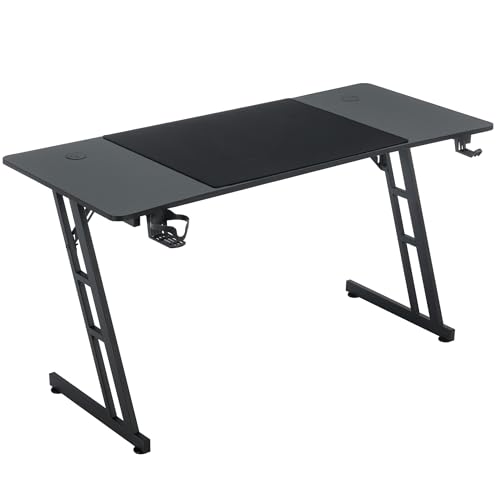 JOIEYOU Gaming Tisch, Schreibtisch Computer stabiles Z-Gestell mit Kohlefaseroberfläche Getränkehalter Kopfhörerhaken – 120x60x75 cm, Schwarz von JOIEYOU
