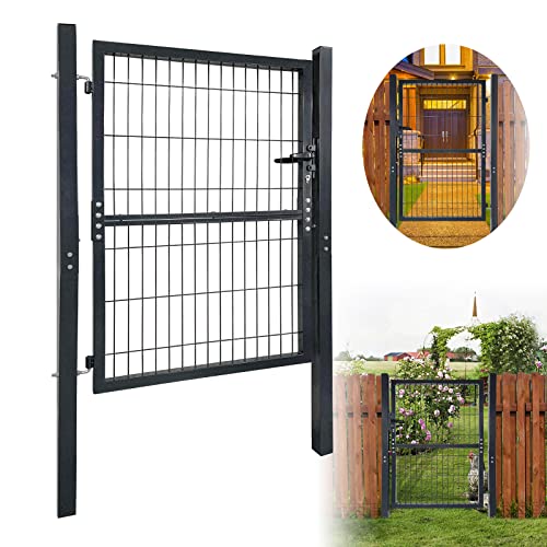 JOIEYOU Gartentor Metall Verzinktem Gartentür Maschendraht Außen mit Türklinke Schloss und Schlüssel für Garten Hoftor Terrasse Hoftür Zauntür Gemüsegarten Tür (125 x100cm, Anthrazit) von JOIEYOU