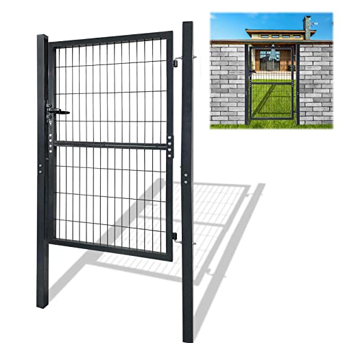 JOIEYOU Gartentor Metall Verzinktem Gartentür Maschendraht Außen mit Türklinke Schloss und Schlüssel für Garten Hoftor Terrasse Hoftür Zauntür Gemüsegarten Tür (150 x100cm, Anthrazit) von JOIEYOU
