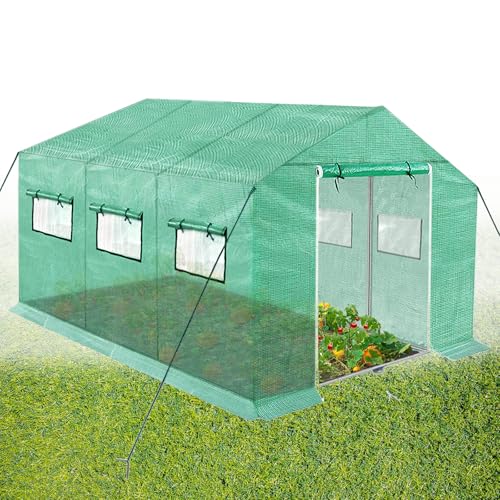 JOIEYOU Gewächshaus 4.5x2x2m Gewächs Häuser 9m² Foliengewächshaus Stabil mit Seitenwände Fenster Rollbar Winterfest PE-Gewebe Tomatenhaus für Tomaten Balkon Garten von JOIEYOU