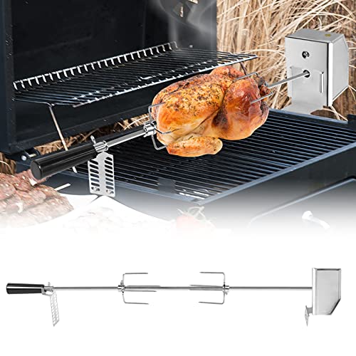 JOIEYOU Grillspieß mit Motor, Universal Drehspieß für Gasgrill mit 4 Fleischnadeln, Grillspieße Edelstahl Fleischklammer von JOIEYOU