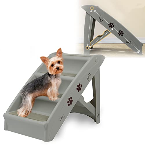 JOIEYOU Hundetreppe 4 Stufen Klappbare Haustiertreppe 50cm Hoch mit Rutschfesten Teppichboden Katzentreppe Hunderampe für Hund Katzen Bett Sofa Kofferraum, Grau von JOIEYOU