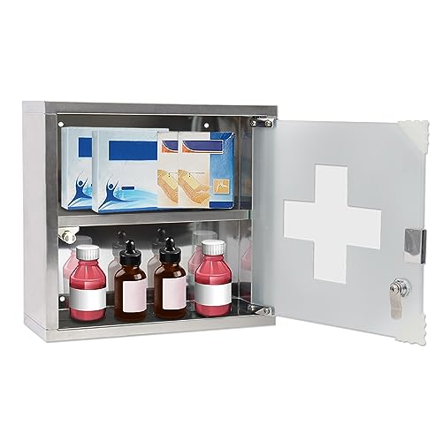 JOIEYOU Medizinschrank, Apothekerschrank aus Edelstahl, Medikamentenschrank mit 2 Fächer, Arzneischrank hängend Medikamenten Aufbewahrung 30x12x30 cm von JOIEYOU