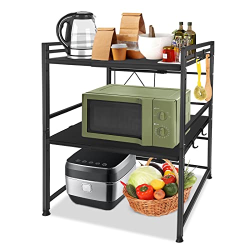 JOIEYOU Mikrowellen Regal, Erweiterbares Küchenregal 2-stufiges mit 8 Haken, Küchen Organizer Ausziehbar Breit 40-60 cm, L*H 32 * 80 cm JOIEYOU Mikrowellen Regal, Erweiterbares Küchenregal 2-stufiges mit 8 Haken, Küchen Organizer Ausziehbar Breit 40-60 cm, L*H 32 * 80 cm von JOIEYOU