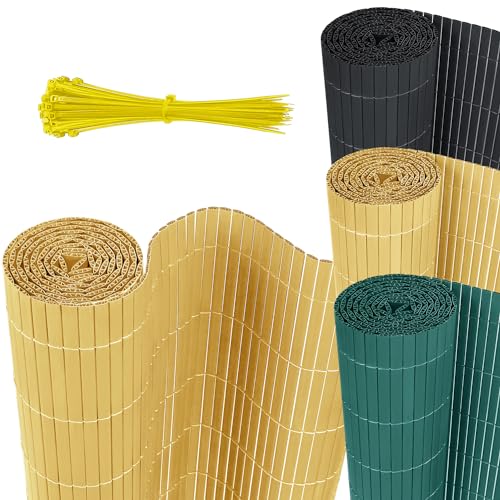 JOIEYOU Sichtschutzmatte PVC Sichtschutzzaun Sichtschutz, Balkonverkleidung Sichtschutz mit Kabelbindern Privatsphäre PVC Zaun Windschutz Blickdicht(180x800cm,Bambus) von JOIEYOU
