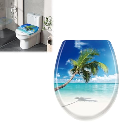 JOIEYOU Toilettensitz WC-Sitz aus Hartplastik Universal Toilettendeckel mit Absenkautomatik für alle handelsüblichen WC-Becken Blaues Meer von JOIEYOU