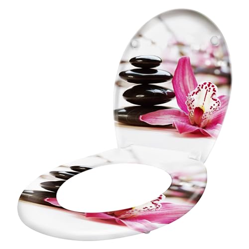 JOIEYOU Toilettensitz WC-Sitz aus Hartplastik Universal Toilettendeckel mit Absenkautomatik für alle handelsüblichen WC-Becken Rote Blumen von JOIEYOU