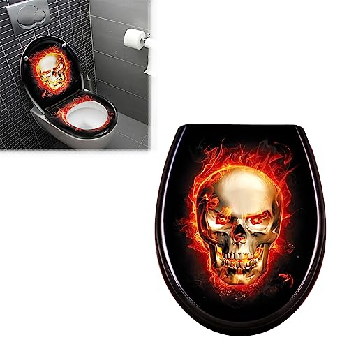 JOIEYOU Toilettensitz WC-Sitz aus Hartplastik Universal Toilettendeckel mit Absenkautomatik für alle handelsüblichen WC-Becken Schädel Flammen von JOIEYOU