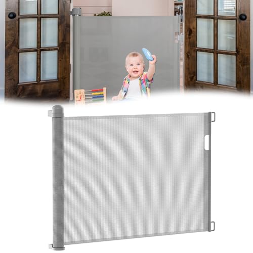 JOIEYOU Treppenschutzgitter Ausziehbar 0-150 cm Baby Schutzgitter mit Doppelschloss Stabil Türschutzgitter Hundbarrien Einziehbar Kinderschutzgitter für Treppe Türen Flure(Grau) von JOIEYOU