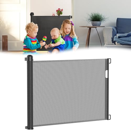 JOIEYOU Treppenschutzgitter Ausziehbar 0-150 cm Baby Schutzgitter mit Doppelschloss Stabil Türschutzgitter Hundbarrien Einziehbar Kinderschutzgitter für Treppe Türen Flure(Schwarz) von JOIEYOU