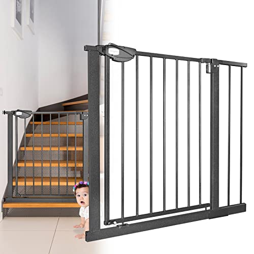 JOIEYOU Treppenschutzgitter ohne Bohren, 85-95 cm Türschutzgitter Treppengitter für Kinder und Haustiere, Einhändiges Öffnen, Schwarz von JOIEYOU