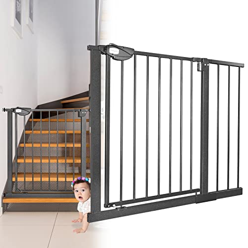 JOIEYOU Treppenschutzgitter ohne Bohren, 95-105 cm Türschutzgitter Treppengitter für Kinder und Haustiere, Einhändiges Öffnen, Schwarz von JOIEYOU