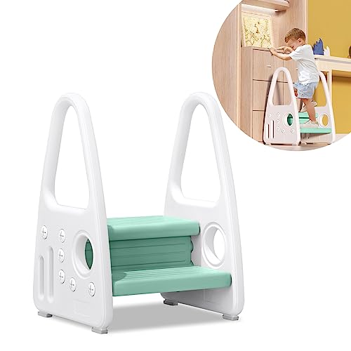 JOIEYOU Tritthocker Kinder 2 Stufen, Kinderhocker mit Handhaben, Kinderzimmer Möbel, Grün von JOIEYOU
