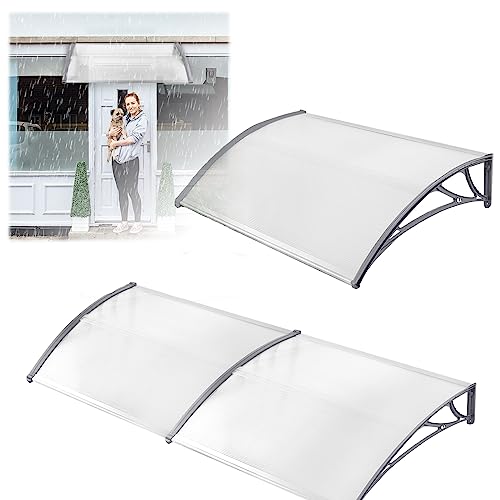 JOIEYOU Vordach für Haustür 5mm Transparent Polycarbonat Hauseingang Überdachung für Draußen überdachung Balkon Regenschutz(150 x 100 cm Grau Seitenstreben) von JOIEYOU