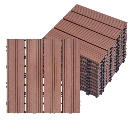 JOIEYOU WPC Terrassendielen Balkon Bodenbelag Balkonfliesen Fliese Klicksystem Wetterfeste Platten für Außen Braun 30x30cm(55 Stück/5 m²) von JOIEYOU