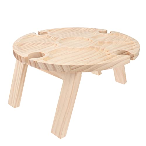 JOINPAYA Faltbarer Holztisch für Außenbereich Tragbarer Picknicktisch mit Glashalter Robuster Runder Tisch für Garten Strand und Camping von JOINPAYA