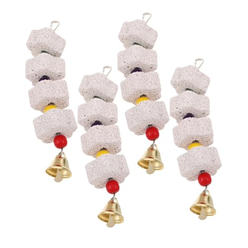 JOINPAYA 4 Stück Teiliges Papageienschnabel-schleifstein Bunten Perlen und Glocke Kauspielzeug für Kleine bis Mittelgroße Vögel und Kleintiere Beugt Zahnüberwuchs vor Einfach im Käfig zu von JOINPAYA