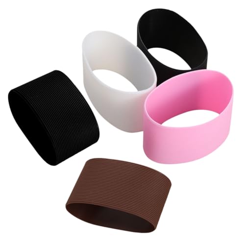 JOINPAYA 5 Stück Teiliges Silikon Becherschutzhülle Hitzebeständig rutschfest für Glasflaschen Tassen und Becher Inkl Schwarz Braun Weiß für Outdoor Camping Wandern Fahrradtouren von JOINPAYA