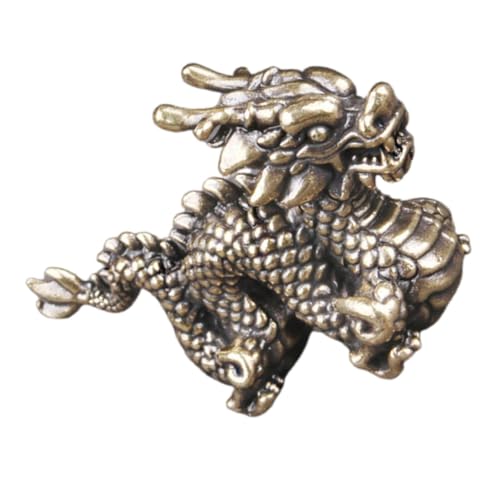 JOINPAYA Vintage Messing Drache Figurine mit Stabilem Stand Kompakte Chinesische Zodiac Dekoration für Schreibtisch und Büro Handgefertigte Retro Tierkreiszeichen Skulptur als Feng Shui von JOINPAYA