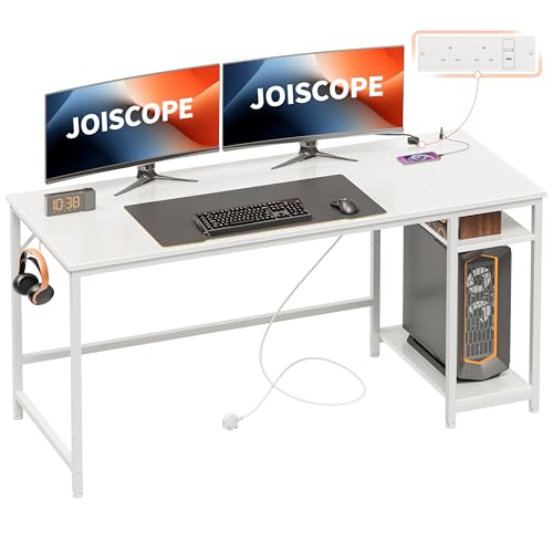 JOISCOPE Computertisch, 152 cm, weißer Schreibtisch mit USB-Steckdosen und Typ-C-Ladeanschluss und Regalen, Gaming-Schreibtisch mit Kopfhörerhaken, Tisch für Studium, Spielen, Arbeit und Heimbüro JOISCOPE Computertisch, 152 cm, weißer Schreibtisch mit USB-Steckdosen und Typ-C-Ladeanschluss und Regalen, Gaming-Schreibtisch mit Kopfhörerhaken, Tisch für Studium, Spielen, Arbeit und Heimbüro von JOISCOPE