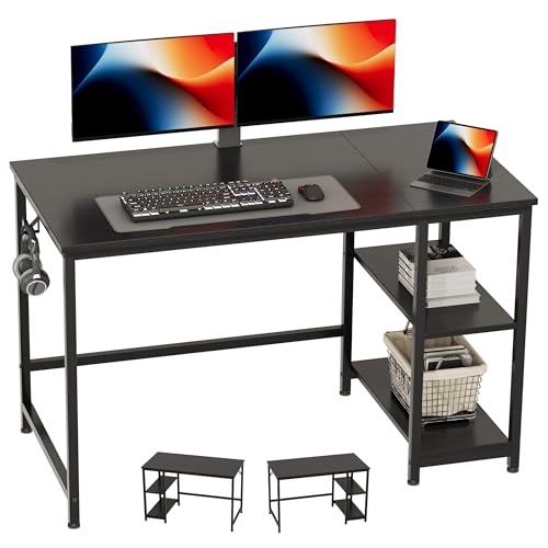 JOISCOPE Computertisch,Schreibtisch mit 2 Ablagen,Computer- und Bürotisch für Studenten und Berufstätige,Tisch aus Holz für Schlafzimmer,Heim und Büro,Schreibtisch Schwarz,120 x 60 x 75 cm von JOISCOPE