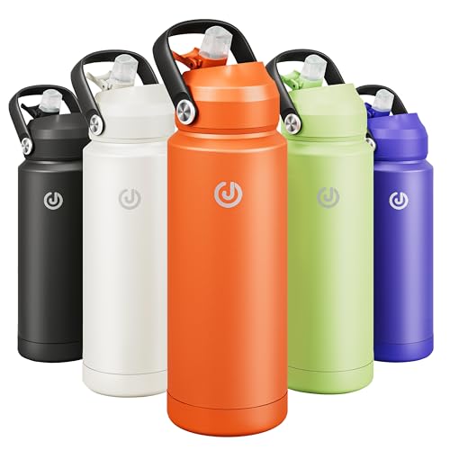 JOISCOPE Edelstahl-Wasserflasche,1200ml(40oz) Orange,Vakuum-Wasserflasche mit Strohhalm,Doppellagig isoliert,hält warm(67℃) und kalt(8℃) für mehr als 6 Stunden von JOISCOPE