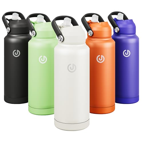 JOISCOPE Edelstahl-Wasserflasche,950ml(32oz) Weiß,Vakuum-Wasserflasche mit Strohhalm,Doppellagig isoliert,hält warm(67℃) und kalt(8℃) für mehr als 6 Stunden von JOISCOPE