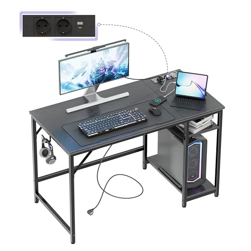 JOISCOPE Home-Office Schreibtisch mit USB-Anschluss, 120x60 cm in Schwarz Computertisch, Ergonomischer Home-Office Arbeitsplatz, Tisch aus Holz für Schlafzimmer, Heim und Büro von JOISCOPE