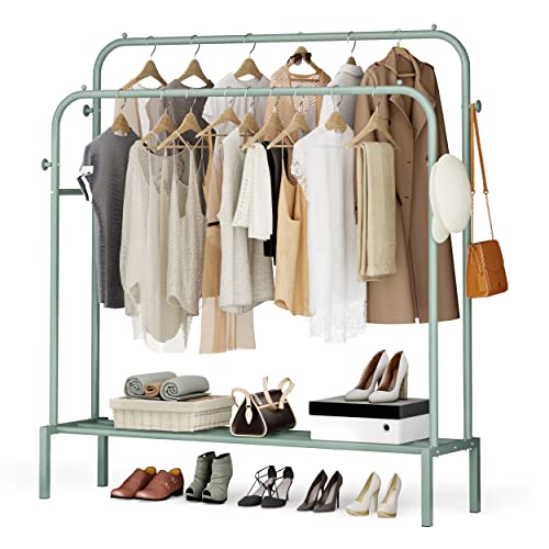 JOISCOPE Metall Kleiderstangen, 111 * 141cm Kleiderstangen für Schlafzimmer mit 2 Hängeschienen zum Aufhängen von Kleidung, Schuhe und Kleidung Lagerung, Grün von JOISCOPE
