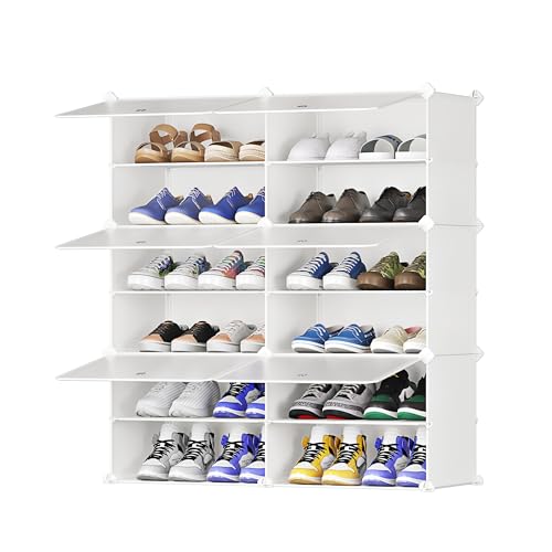 JOISCOPE Schuhschrank, DIY Kunststoff Staubdicht Tragbare Schuhschrank, Modulare Schuhschrank für Flur, Schlafzimmer, Wohnzimmer, Eingang, Weiß mit Transparenter Tür, 2 * 6 von JOISCOPE