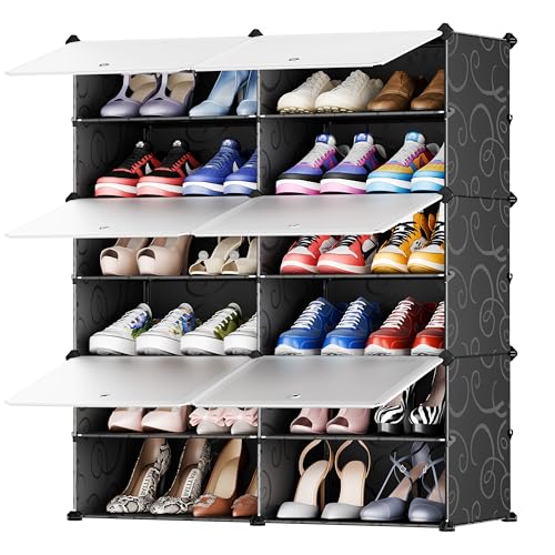 JOISCOPE Schuhschrank, Tragbarer Schuhschrank, DIY Kunststoff Staubdicht Schuhschrank, Modularer Schuhschrank für Flur, Schlafzimmer, Wohnzimmer, Eingang, Schwarz mit Transparenter Tür, 2 * 6 von JOISCOPE