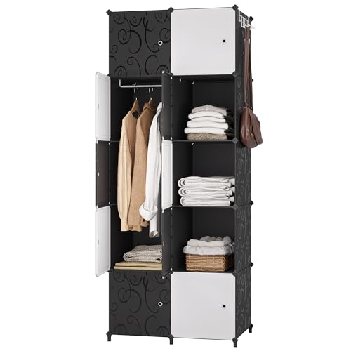 JOISCOPE Tragbarer Garderobe für hängende Kleiderschränke，Kleiderschrank mit Tür，Tragbarer Regalsystem，Aufbewahrung Organizer von Kleidung Schuhen Spielzeug Büchern für Schlafzimmer, 10 Würfel von JOISCOPE