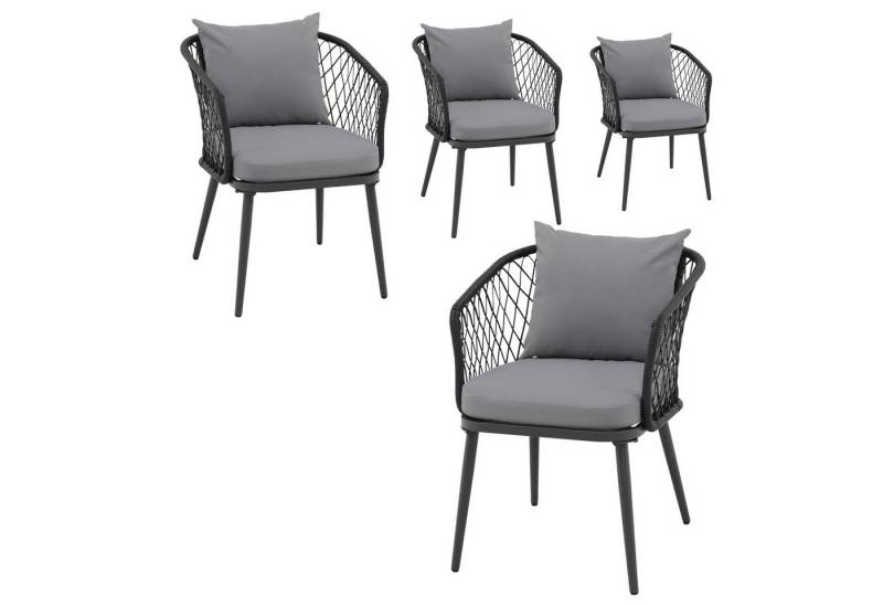 JOIVI Balkonset 2-tlg Gartenstuhl, 2er Balkonmöbel Set Rattansessel mit dickem Kissen, (Terrassenmöbel Outdoor für 2 Personen, 4-tlg., Sitzgarnitur für Balkon, Terrasse, Hinterhof), Grau Kissen & Schwarz Rattan von JOIVI