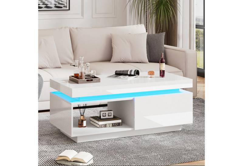 JOIVI Couchtisch JOIVI Hochglanz Couchtisch 100 x 50 x 40.3 cm (50 kg Tragkraft, mit LED-Beleuchtung), 100 x 50 x 40.3 cm Schwarz von JOIVI