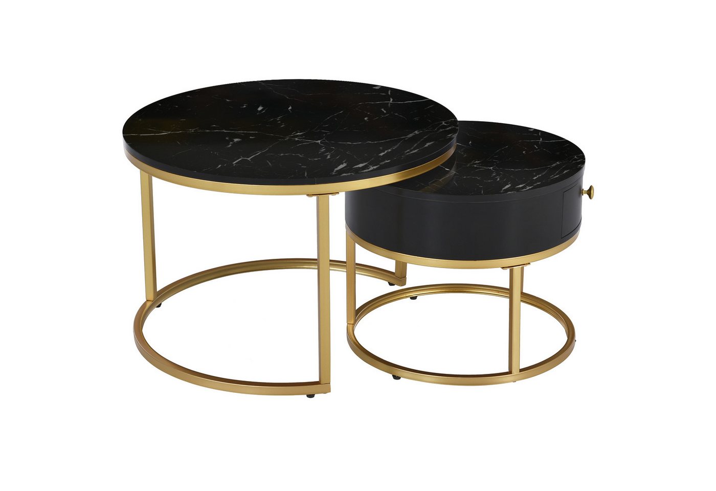 JOIVI Couchtisch Moderner Nesting Couchtisch Hochglanz, Nested Beistelltisch (mit Marmormuster, 2er Set), für Wohnzimmer, Büro, Schlafzimmer von JOIVI