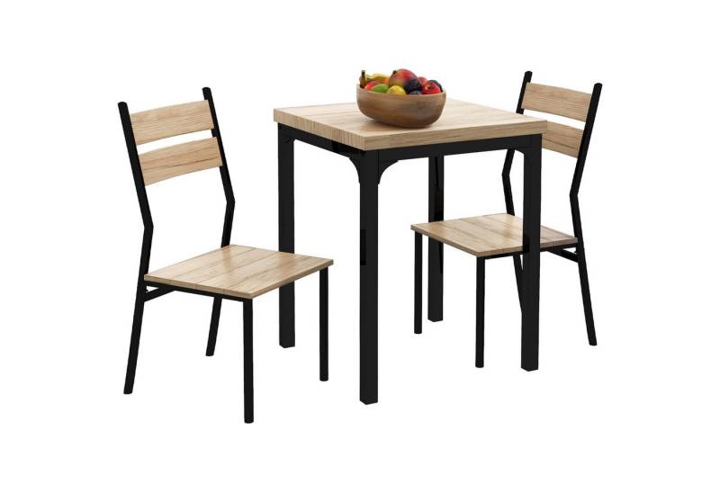 JOIVI Essgruppe 3-teilige Esstisch Küchentisch mit Stühlen, (1 Tisch + 2 Stühlen), Naturholzmaserung + Schwarz von JOIVI