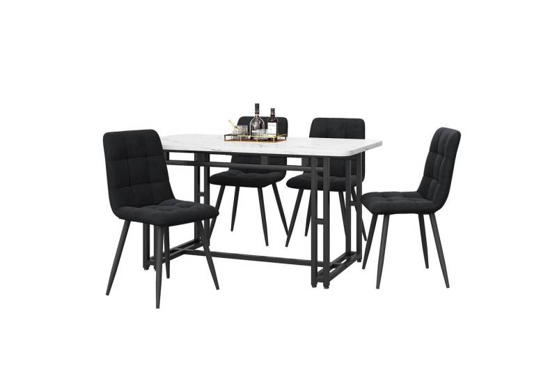 JOIVI Essgruppe Esstisch mit 4 Stühlen Set, Moderne Küche Esstisch Set, (Eisen Beintisch), Samt Esszimmerstühle von JOIVI