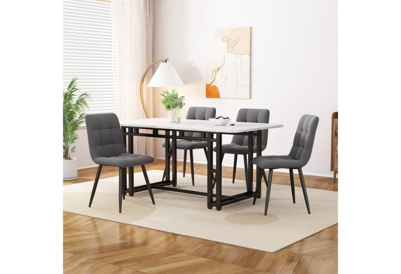 JOIVI Essgruppe Esstisch mit 4 Stühlen Set, Moderne Küche Esstisch Set, (Eisen Beintisch), Samt Esszimmerstühle von JOIVI