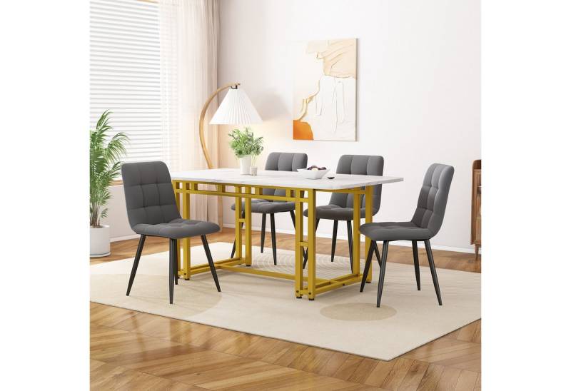 JOIVI Essgruppe Esstisch mit 4 Stühlen Set, Moderne Küche Esstisch Set, (Eisen Beintisch), Samt Esszimmerstühle von JOIVI