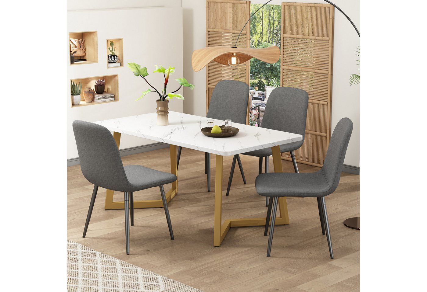 JOIVI Esstisch Essgruppe, (5-tlg),Esstisch mit Esszimmerstühle (Beine aus Metall, mit Rückenlehne, 1 Esstisch mit 4 Stühle), in modernem Design mit Rückenlehne von JOIVI