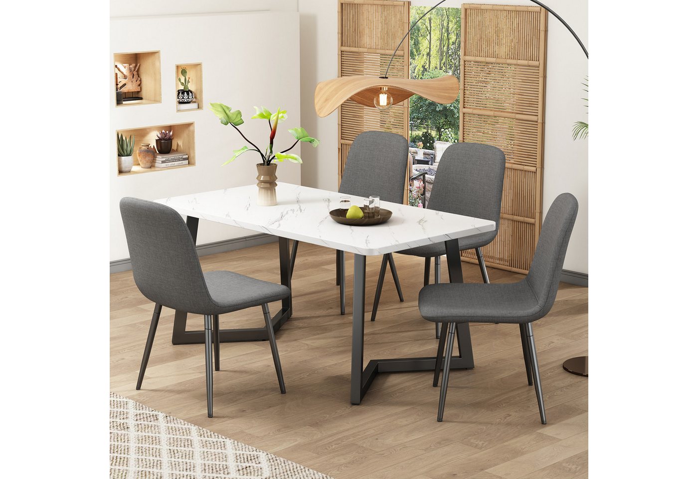 JOIVI Esstisch Essgruppe, (5-tlg),Esstisch mit Esszimmerstühle (Beine aus Metall, mit Rückenlehne, 1 Esstisch mit 4 Stühle), in modernem Design mit Rückenlehne von JOIVI