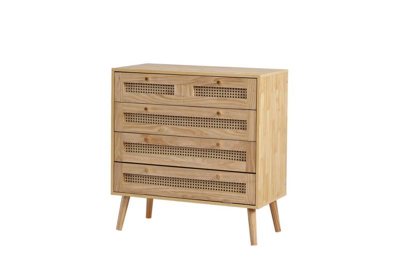 JOIVI Kommode Klassische Schrank mit 3 Schubladen (mit goldfarbenem Metallgriff und Holzbeine, Stauraum im Wohnzimmer und Schlafzimmer, Spanplatten, mit unterem Flip-Top-Deckel), mit Rattan-Schubladenplatte von JOIVI