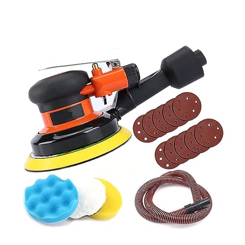 5 Zoll pneumatische Luftstaubsauger Schleifmaschine Polierer Werkzeug Poliermaschine for Autolackpflege Holzschleifer Polierer Rostentfernung(Air Sander Set) von JOJIDE