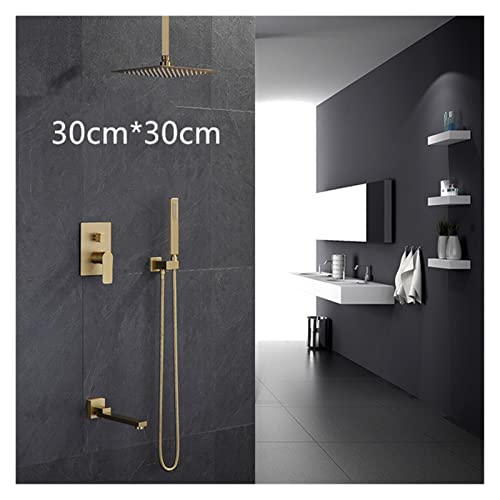 Badezimmer Dusche Set gebürstet Gold Square Rainfall Dusche Wasserhahn Wand- oder Deckenwandmontierte Duschmischer 8-12 "Duschkopf(3 function 12 inch) von JOJIDE