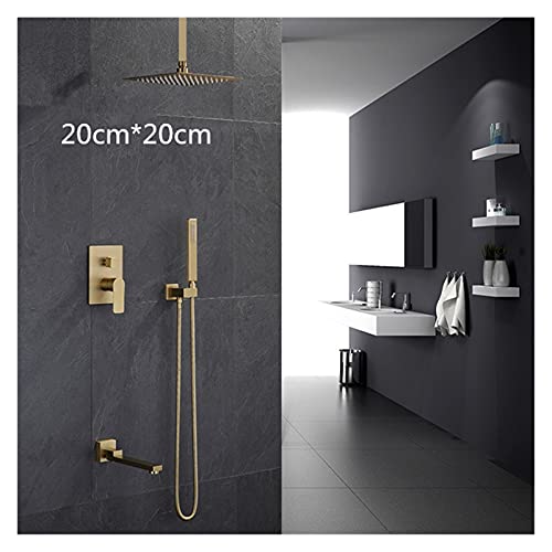 Badezimmer Dusche Set gebürstet Gold Square Rainfall Dusche Wasserhahn Wand- oder Deckenwandmontierte Duschmischer 8-12 "Duschkopf(3 function 8 inch C) von JOJIDE