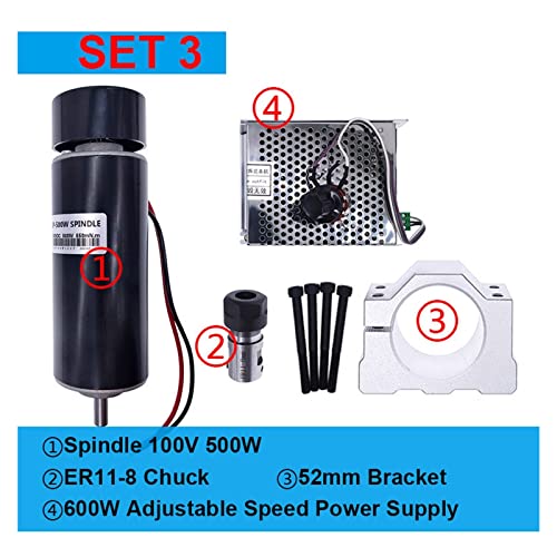 CNC Spindelmotor Set, 20 0W500W Spindelmotor 100V + Stromversorgungsgeschwindigkeit Gouverneur ER11-8mm CNC Mit 52mm Klemmen Klammerluft abgekühlt DC Spindelmotorhalterung Gravurmaschine Spindel, für von JOJIDE